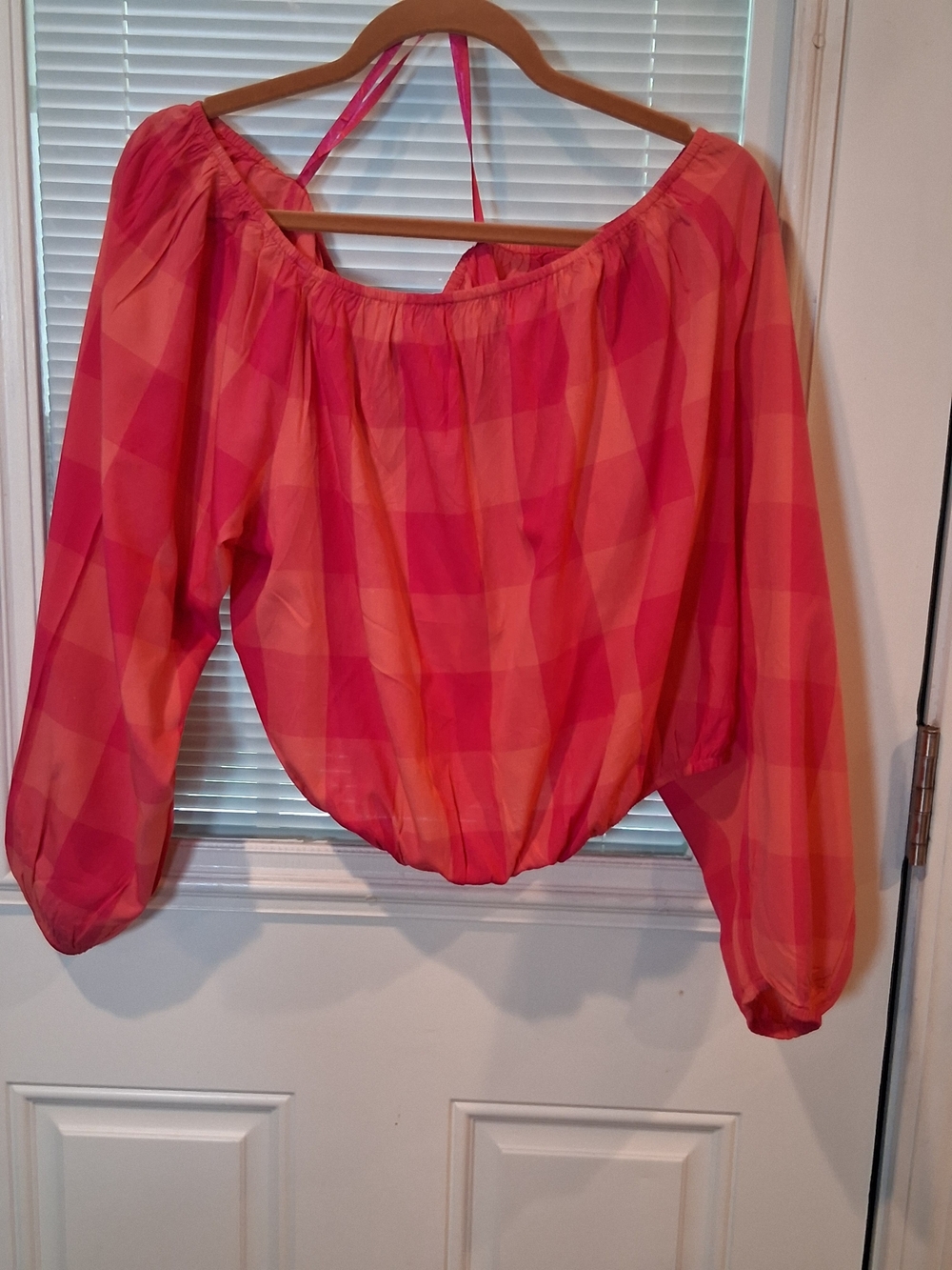 sku331 Lane Bryant Pink Plaid Off-Shoulder Women's Crop Top Size 26/28
